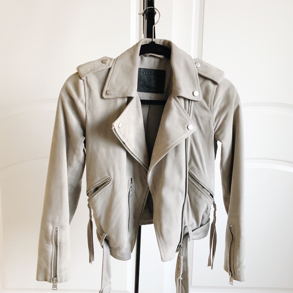 AllSaints Suede Gray Moto Jacket